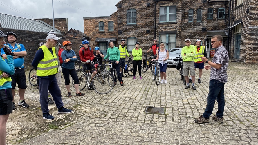 Biking to Bottle Ovens - Jon Plant welcomes the bikers to Moorland Pottery