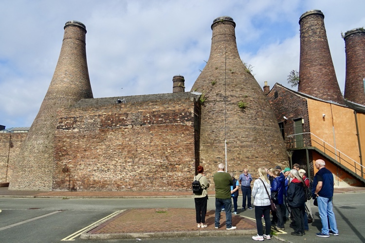 Exploring Longton's Heritage - The group meet with Nerys Williams outside the Gladstone Pottery Museum